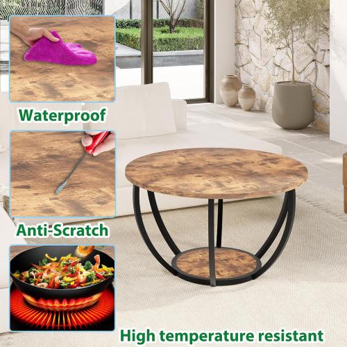 HOMERECOMMEND 28 Round Coffee Table with Storage,2-Tier Wood Accent Center Table for Living Room,Sofa Table for Home Office, Brown