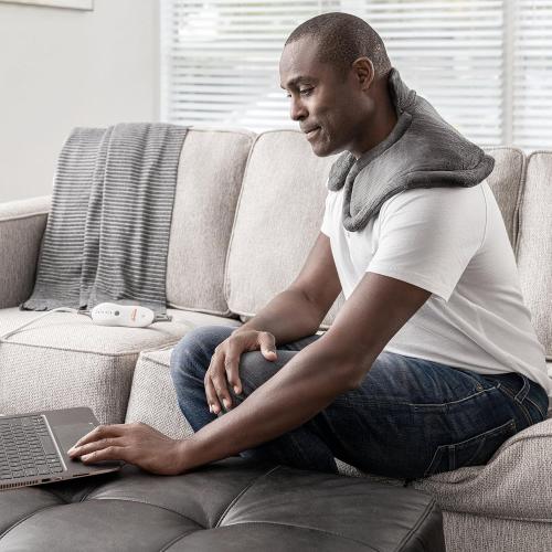 Sunbeam Heating Pad for Neck and Shoulder Pain Relief with Auto Shut Off and Moist Heating Option 22 x 14 Grey