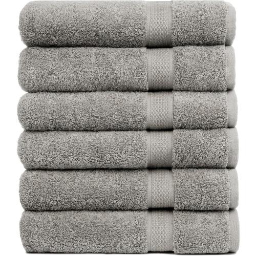 24x50 Grey 6 Pack Pleasant Home Bath Towels Set of 6 (24” x 50”) 100% Cotton, 515 GSM | Lightweight, Soft & Absorbent Luxury Towels for Bathroom | for Gym, Pool & Spa | 6 Pack, Gray