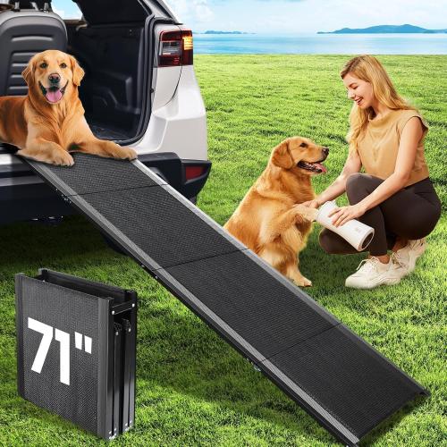 Size 71x17 Color Black Dog Ramp for Car, 71''x 17'' Pet Ramp for Large Dogs with Anti-Slip Surface, Extra Long Dog Ramps Up to 250LBS for Truck SUV Van Stairs, Folding Car Ramp for Dogs to Get on Bed Couch
