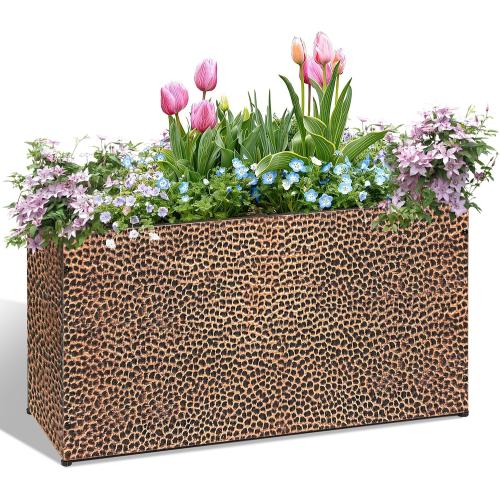 BAYN 30x12x16 Inch Rectangular Metal Planter Box – Bronze Hand-Hammered Metal Planter with Pre-Drill Holes, Heavy Duty Outdoor Garden Planter for Patio, Porch, Yard