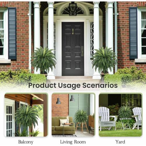Ferns Artificial Bush Plants Large, 2 Artificial Boston Ferns for Outdoors Home Decor