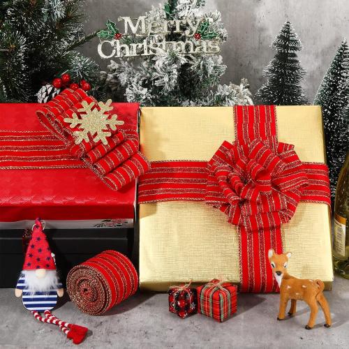 Syhood Christmas Wired Velvet Ribbon with Gold Edge, Waterproof Wrapping Velvet Decoration Ribbon for Xmas Wreath Bows Floral Craft Ornaments(Red,2.5 Inch by 15 Yards)
