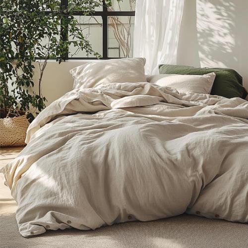 Light Khaki Bedsure Linen Duvet Cover California King - Linen Cotton Blend Bedding Set, Soft & Cozy, 3 Pieces, 1 Duvet Cover 104x98 and 2 Pillowcases, Light Khaki Color Cooling Bedding, Comforter Sold Separately