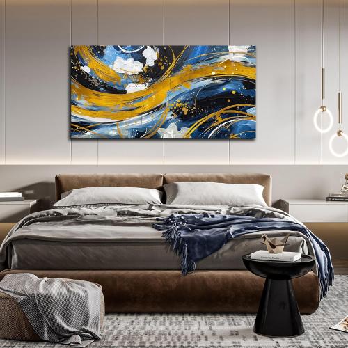 ENTANUB Abstract Canvas Wall Art for Living Room, Gold and Blue Wall Decor for Bedroom, Print Paintings Artwork, Size 29x59 Inches