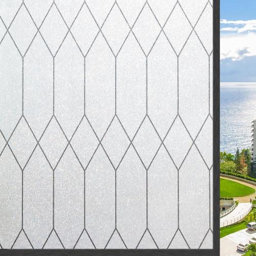 Kromapolis Window Privacy Film Frosted Glass Window Clings, Removable Vinyl Door Coverings, Moroccan Lines Decorative UV Sun Blocking Opaque Glass Stickers, Non Adhesive 35.4 x 36