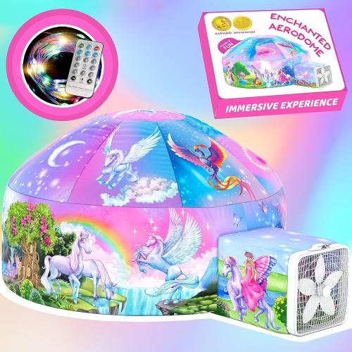 W&O Enchanted Aerodome with LED Lights - Inflatable Princess Castle for Kids Aged 3-12, Inflates in Seconds Creating an Immersive Fairytale Experience (Fan Not Included)