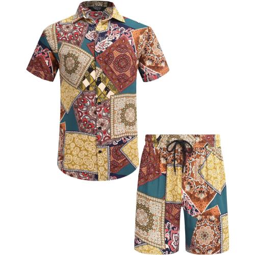 COOFANDY Men's Hawaiian 2 Piece Outfits Summer Beach Matching Set Flower Shirt and Shorts Tropical Vacation Set
