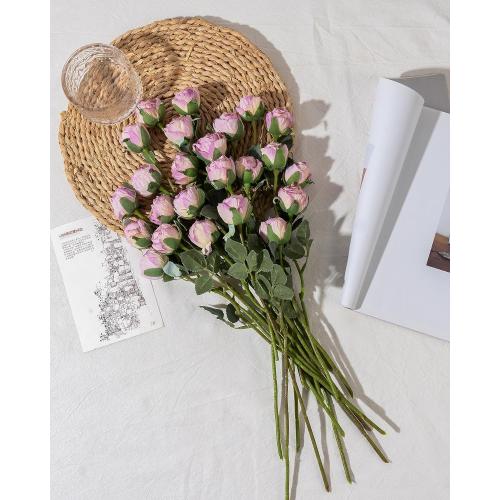 DuHouse 24pcs Artificial Vintage Roses Silk Mini Rose with Stem Fake Rose Bouquets for Arrangement Wedding Centerpiece Party Home Decoration(Purple)