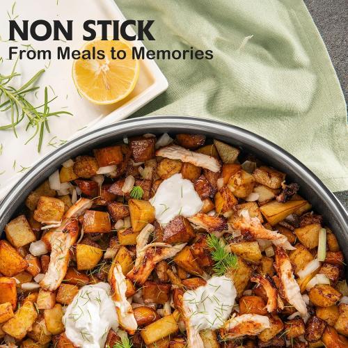 Size 12inch Frying Pans Nonstick with Lid,Hybrid Non Stick 5 Quart Saute pan,PFOA Free Cookware,Stainless Steel skillet,12 inch Deep Saute Pan,Dishwasher&Oven Safe,Works on All Cooktops