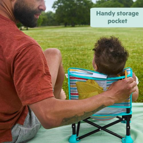 Bright Starts Disney Mickey Mouse Pop 'N Sit Portable Booster, Indoor/Outdoor Use, Floor Seat with Feeding Tray, Blue, 6 Mos - 3 Yrs