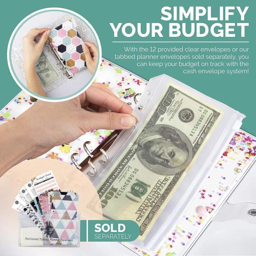 A6 Binder Cover, 12 Clear Envelopes, Budget Binder, Cash Envelopes for Budgeting, Budget Planner Organizer with Cash Envelopes, Ideal for Tracking, Organizing Finances with Ease