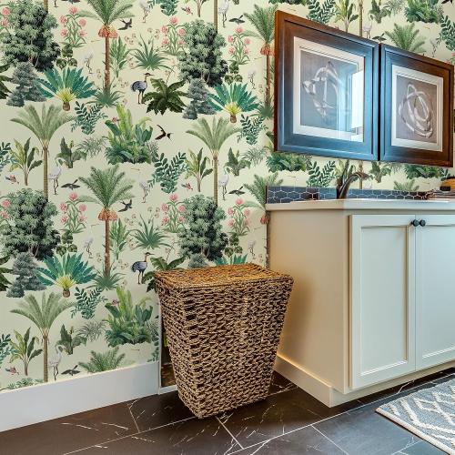 VEELIKE Vintage Tropical Peel and Stick Wallpaper Green Forest Tree Wallpaper for Nursery Bathroom Bedroom  Green Floral Contact Paper Self Adhesive Removable Botanical Wall Paper