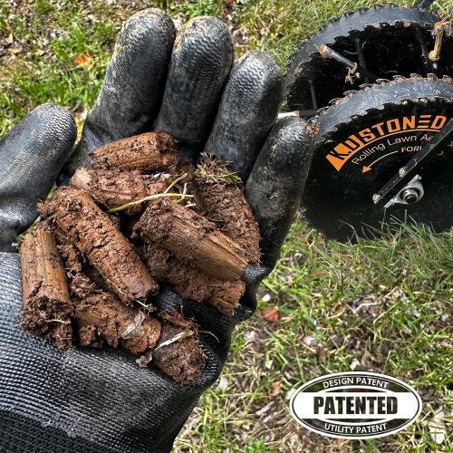 Black Patented Rolling Lawn Coring Aerator Yard Grass Pulling Plugs Manual Aeration Tool Push Roller Rotary Compacted Garden Soil Loosening