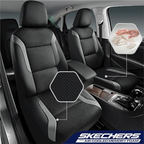 Skechers Memory Foam Car Seat Covers, Air Cool Mesh Thick Seat Covers, Gray Two Front Car Seat Protector, Airbag Compatible, Automotive Comfort & Protection for Most Cars, Van,Trucks, SUV,Grey