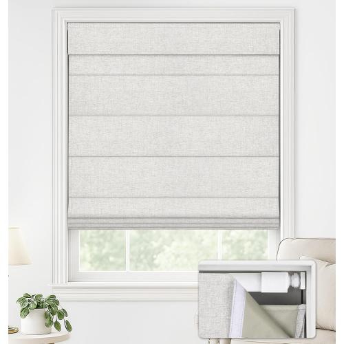 LazBlinds No Drill Roman Shades for Windows, Cordless Blackout Window Shades with UV Protection, Polyester Fabric for Bedroom & Living Room, 39 W x 64 H, Natural