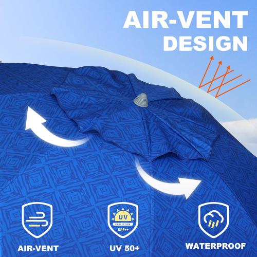 AMMSUN Beach Umbrella With Sand Anchor & Table Tray, 6.5ft Portable Heavy Duty Sun Outdoor Umbrella, UV 50  Protection, Carry Bag for Patio, Pool and Garden, Blue