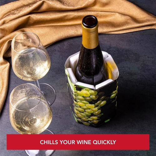 Vacu Vin Active Wine Cooler - Flexible Insulated Chiller For Standard Size Bottles - Keeps Drinks Refreshingly Cold - Durable & Easy To Use - Premium Design For Any Occasions, Wine Grapes Print