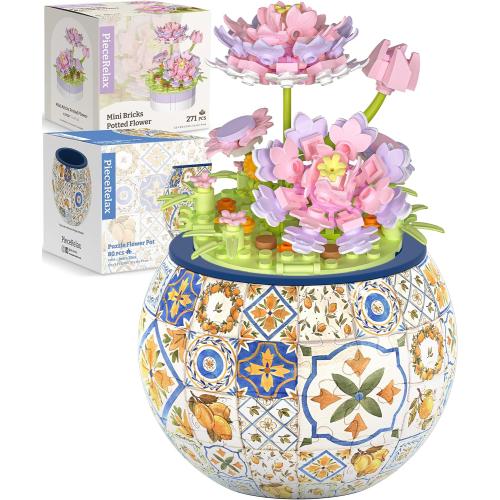 PieceRelax Puzzle Planter and Flower Decoration Building Set - Singing Birds and Flowers with Lotus (3D Puzzle Planter with Flower Building Decoration Set) [K1104 KZ1027]