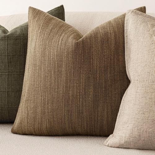Foindtower Set of 2 Decorative Textured Burlap Linen Throw Pillow Covers Farmhouse Boho Cushion Cover Solid Accent Pillowcase for Couch Sofa Bed Living Room Home Decor,20×20 Inch,Cocoa Brown