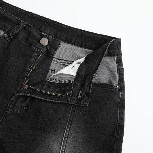 THUNDER STAR Women Large Patchwork Flare Jeans Stretch High Waisted Bell Bottom Raw Hem Denim Pants