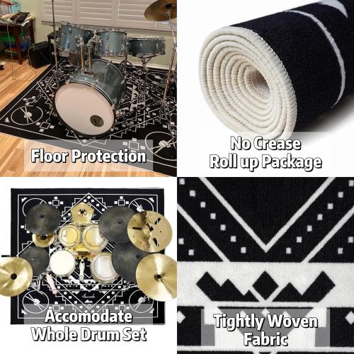 Aucuda Southwest Drum Rug 6x6.6ft Large Drum Mat Outdoor, Tightly Woven Fabric Cool Drum Set Carpet with Non-Slip Grip Bottom, Electric Drum Accessories Studio, Apartment, Soundproof, No Crease.