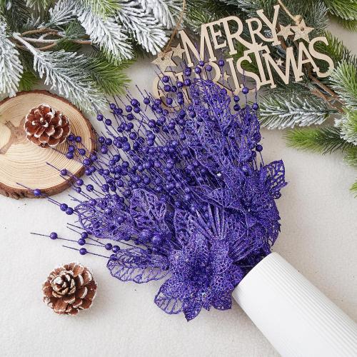 24 Pack Christmas Tree Ornaments - Artificial Flowers Glitter Berry Stems Christmas Floral Picks Branches for Xmas Tree Decorations Vase Filler Holiday Wedding Party Home Decor (Purple)