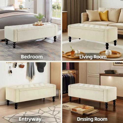 50 W Storage Ottoman Bench with Safety Hinge, Load up to 660 lb Ottoman with Storage, Upholstered Tufted Entryway Bench with Seating for Living Room, Bedroom, Entryway, Beige