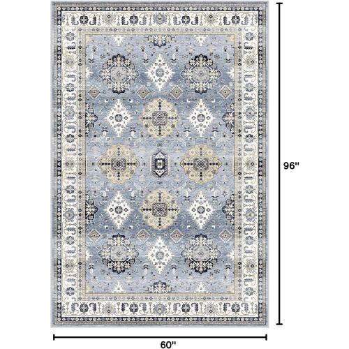 Dripex Vintage Washable Area Rug - 5x8 Distressed Rugs for Living Room Bedroom Oriental Medallion Floral Print Carpet Low-Pile Indoor Soft Non-Slip Accent Rug Farmhouse Office Home Decor