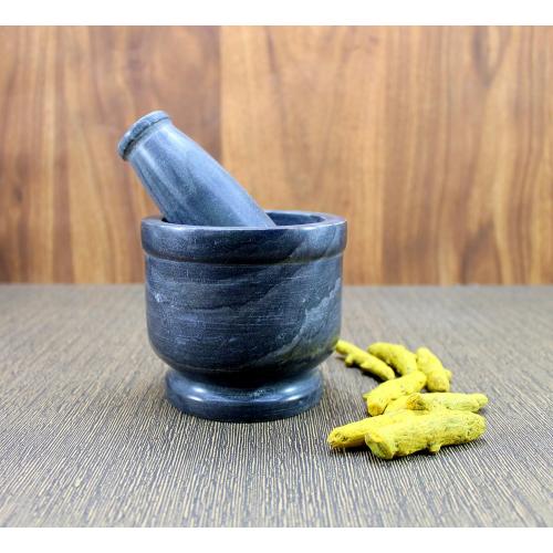4 Diameter Natural Stone Mortar and Pestle Set as Spice Grinder, Medicine Masher (Black)