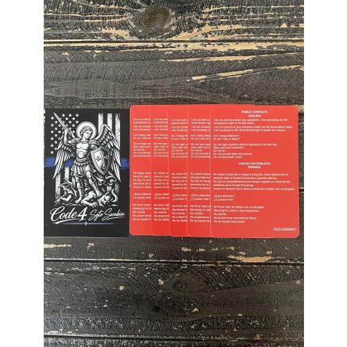 5 Pack Bilingual Red Cards with St. Michael Archangel Decal - English and Spanish Reference Cards for Residential Encounters, Traffic Stops and Public Contacts‼️missing 2‼️