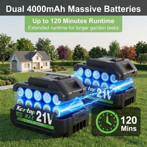 Kartop Cordless Hedge Trimmer with Battery and Charger Included, 22-Inch Rehchargeable Handheld Bush Trimmer, Headgear Trimmer for Garden Maintenance, 2 * 4000mAh Big Batteries