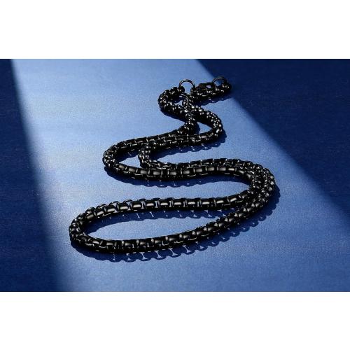 FOSIR Mens Womens Stainless Steel Black Rolo Cable Chain Necklace, Round Box Chains for Men, 2/3/4/5mm Width