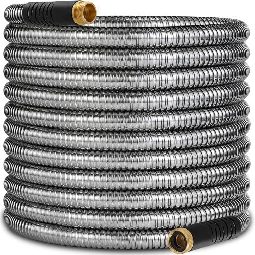 200 ft Stainless Steel Garden Hose - 2025 Upgraded Metal Water hose - Flexible Water Hose Pipes with Latex Core, 3/4 Solid Brass Connector - No-Expandable Garden Hoses