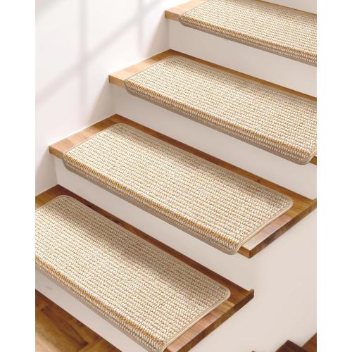 Bullnose Stair Treads for Wooden Steps: 14 Pcs Washable Non Slip Stair Ruuner Peel and Stick Adhesive Indoor Step Covers Staircase Protector 29.5x9.5x1.5 Beige