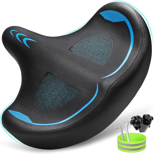 Oversized Bike Seat for Men & Women Comfort, Extra Wide Bicycle Seat Cushion, Comfortable Wing Padded, Large Replacement Bike Saddle for Peloton Bike, Stationary Exercise Bike, City Bike, Ebike