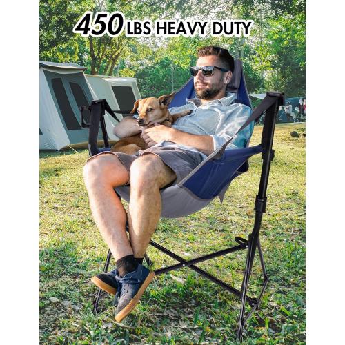 Hammock Camping Chair - 3 Heights Portable Hammock Chair Camping with Adjustable Backrest, Headrest, Padded Seat, Cup Holder - 450 LBS Heavy Duty
