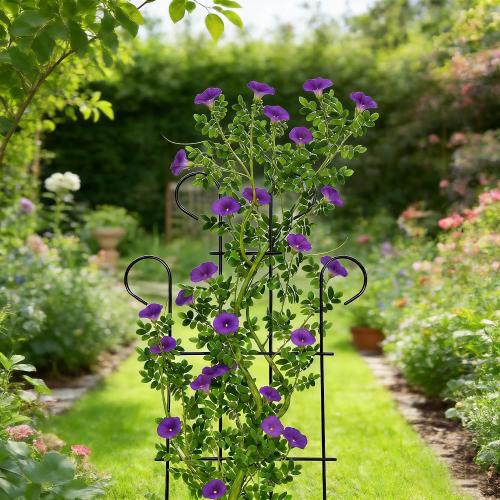 2 Pack 31 Inch Black Coated Wave Pot Metal Trellis Panel,Plant Stakes for Climbing Plants Outdoor Roses Vines Flower Vegetable Supports