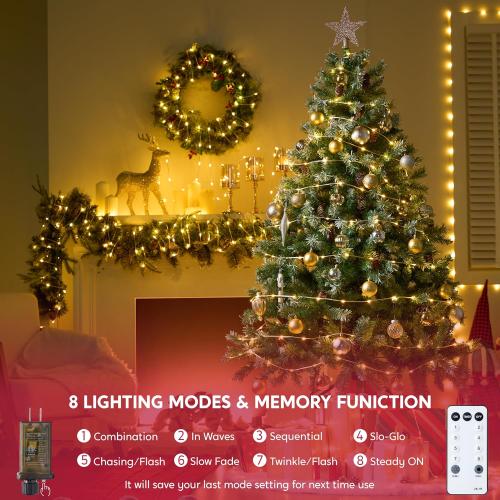Joiedomi 1200 LED Christmas Lights Outdoor,394 FT Warm White Christmas Tree Lights with 8 Modes Timer, PVC Clear Wire String Lights with Reel for Indoor Outdoor Holiday Xmas Eve Night Decorations