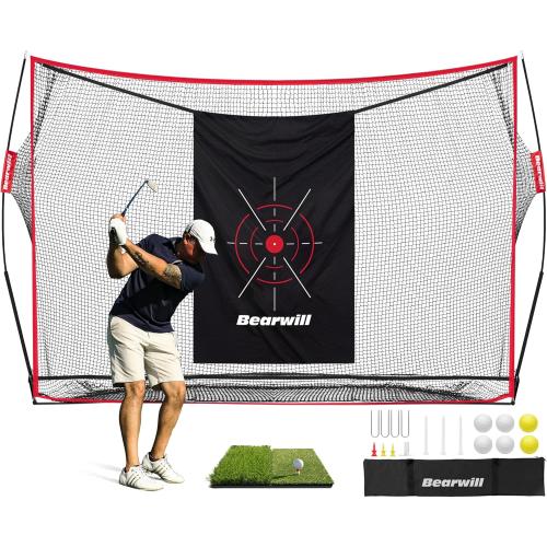 Bearwill Golf Net, 10x7ft Heavy Duty Golf Practice Nets with Mat, Target Cloth, 7 Tees, 6 Balls, Carry Bag for Backyard Driving Chipping Indoor Outdoor Training ‼️mild scratches ‼️
