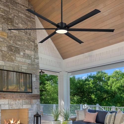 Westinghouse Lighting Hudson Yards Adjustable Ceiling Fan with Light, 80-Inch Industrial-Style Indoor/Outdoor Fan in Matte Black, DC Motor, Dimmable LED with Opal Frosted Glass, Remote Control