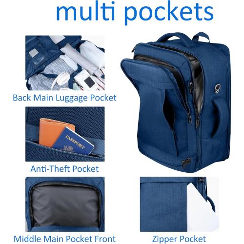 60L Big Capacity Carry On Laptop Backpack Large Travel Backpack for Men, Expandable Water Resistant Overnight Weekender Luggage Gym Daypack Rucksack Traveling Backpack, Traveler Gifts, Blue