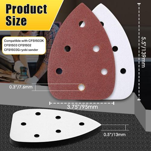 5 Pcs 6 Holes Foam Sanding Pads with 30 Pcs Mouse Sander Sandpaper
