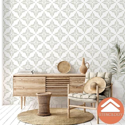 STENCILOGY® / Pechora - 23 x 33 XL Wall Stencil, Large Allover Wall Stencils for Painting, Stencils for Walls, Large Flower Leaf Damask Wall Stencil