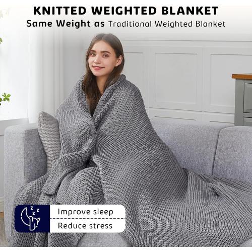 L'AGRATY Knitted Weighted Blanket - 60x80 15lbs Cooling Chunky Knit Heavy Blanket for Adults Braided Crochet Throw Thick Cable Yarn Knit Decorative Blanket No Beads Evenly Weighted Machine Washable