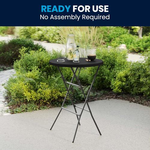 Flash Furniture Elon Round Folding Bar Height Table for Parties and Commercial Events, Indoor/Outdoor Plastic Bar Height Folding Table, 32, Black