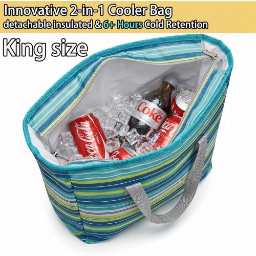 Aluminum Backpack Low Profile Beach Chair - 5-Position Lay Flat Reclining Folding Chair with Removable Cooler Bag - Heavy Duty 330 lbs Capacity, Lightweight Portable Sand Seat - Striped Green‼️has mild scratches ‼️