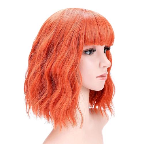 Orange 12 VCKOVCKO Short Bob Wigs Pastel Wavy Wig With Air Bangs Women's Shoulder Length Wigs Curly Wavy Synthetic Cosplay Wig Pastel Bob Wig for Girl Colorful Costume Wigs(12, Orange)