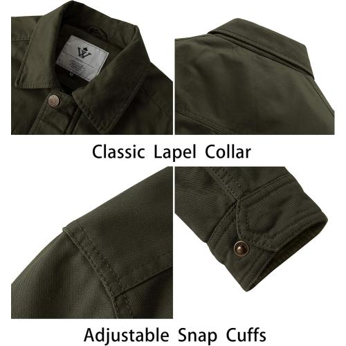 Size M WenVen Men's Casual Canvas Cotton Military Lapel Jacket
