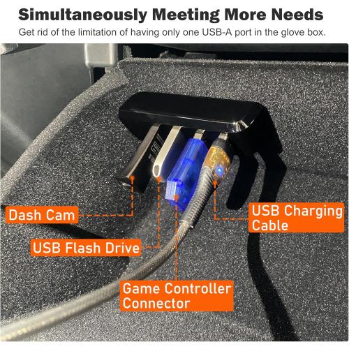 Glove Box USB Hub for Tesla Model Y 2021-2024 and Model 3 2021-2023, 4-in-1 Multiport Glovebox Docking Station Accessories for Dashcam Flash Drive Charger Data Transfer Games Music